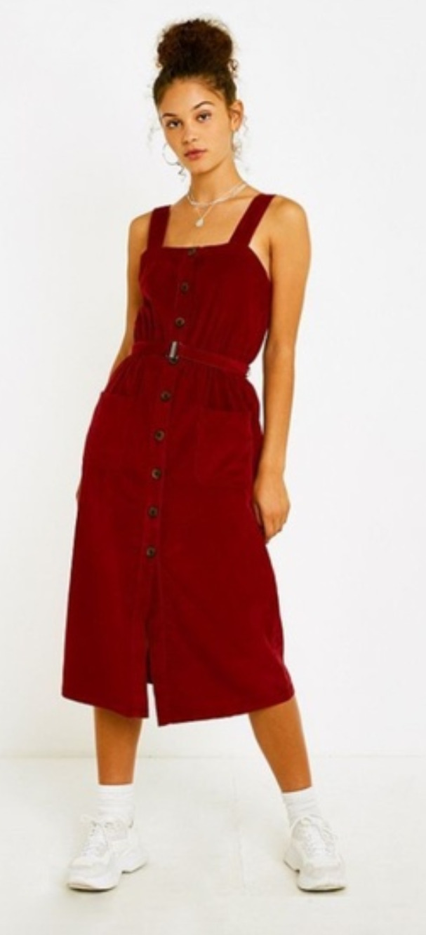 Urban Outfitters Cordelia Soft Corduroy Midi Dress Maroon